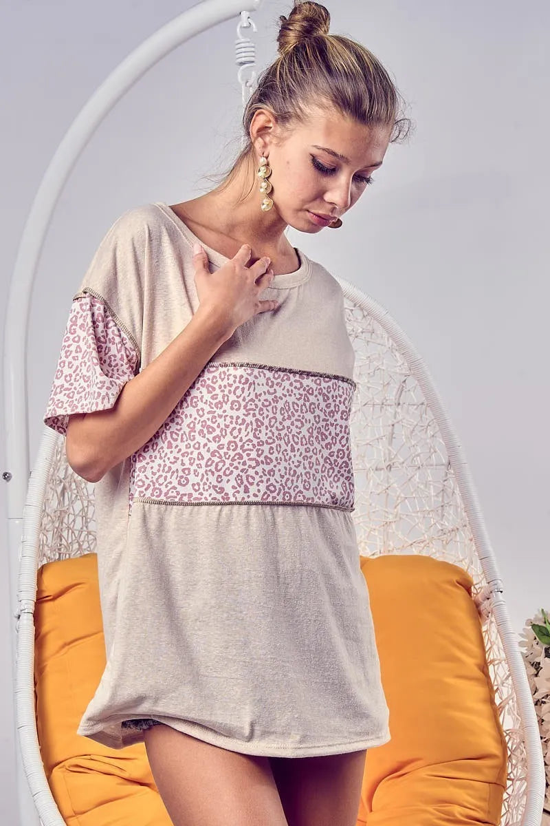 BiBi Triblend Knit with Leopard Block Out Stitching - Love Salve